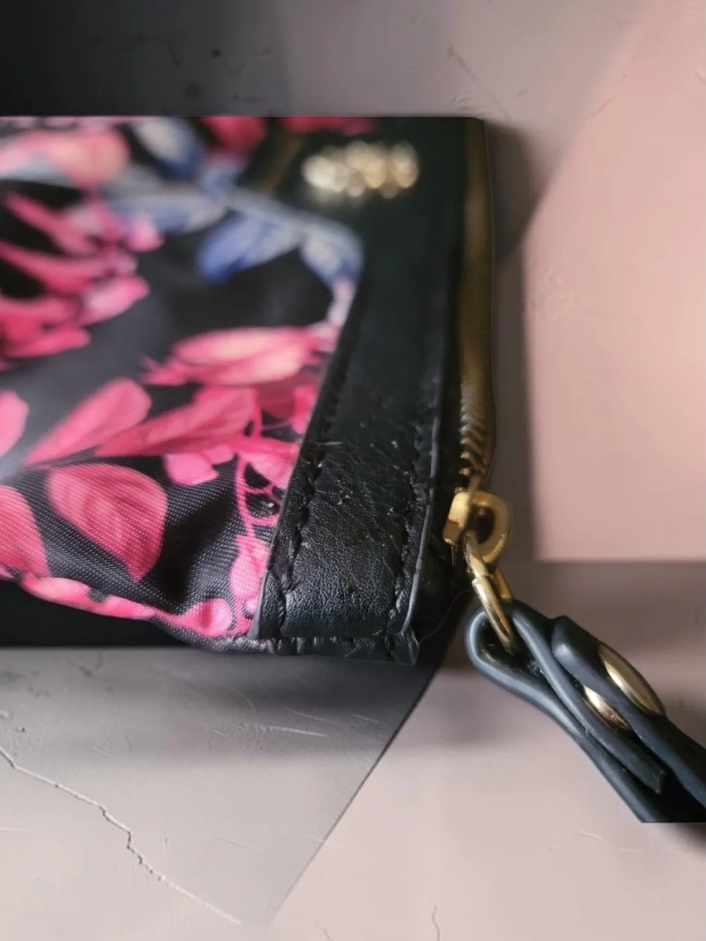 Tommy Bahama Black Wristlet Clutch with Pink Floral Print
